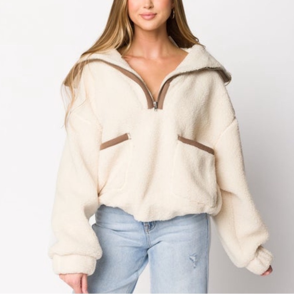 Promesa Cream and Brown Teddy Jacket Plush Outerwear